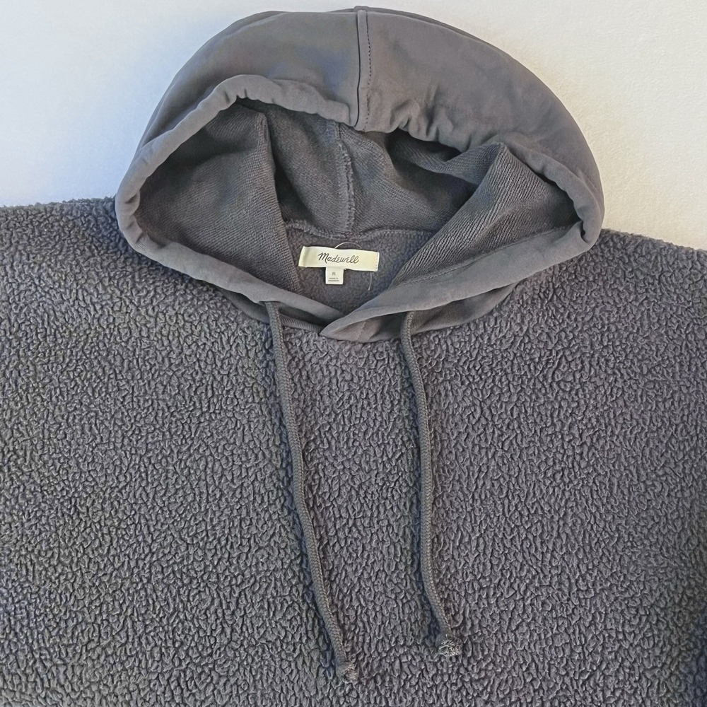 Madewell Women Gray (Re)sourced Fleece Bubble-Sleeve Hoodie Sweatshirt Sz Medium
